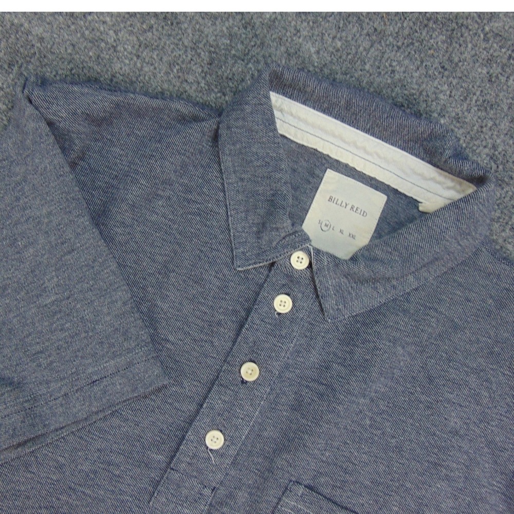 Billy Reid Polo Shirt Mens Med Blue Solid Pique Knit Pocket Preppy Coastal